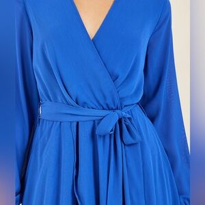 Altar’d State Blue Long-Sleeve Romper with Lace Back